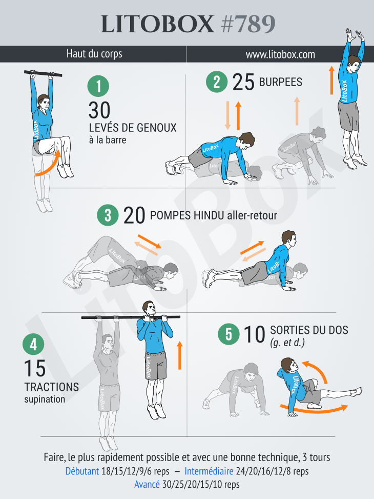 Circuit training haut du corps avec une barre de traction Litobox 789